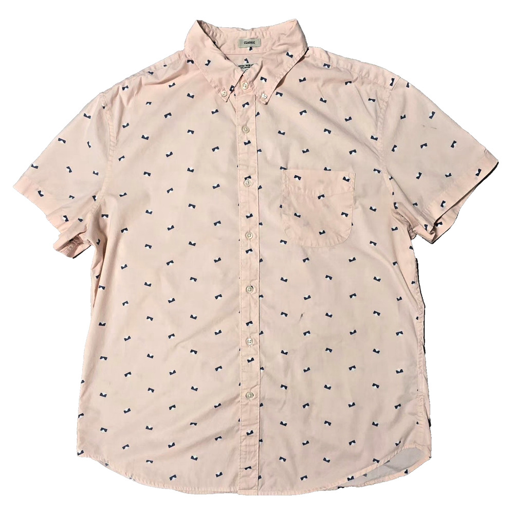 J.Crew Secret Wash Shirt Light Pink Bowtie Geometric Print Stretch Organic Cotto